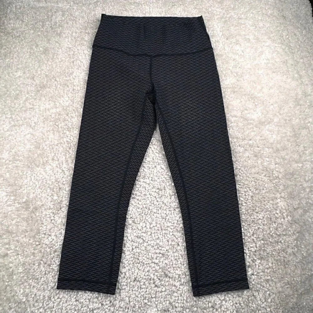 Lululemon Wunder Under High Rise Crop Legging Black Gray Textured Print